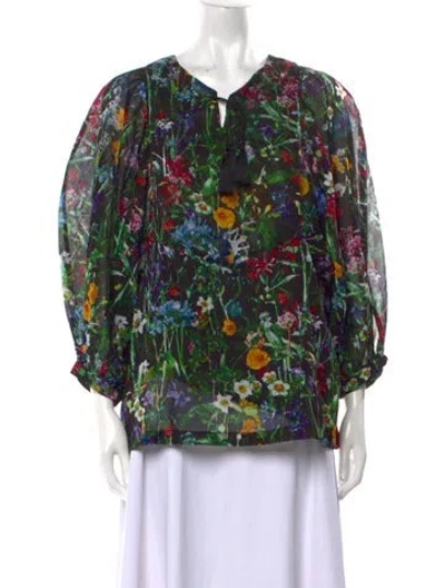 Pre-owned Samantha Sung Floral Print V-neck Blouse In Black