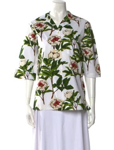 Pre-owned Samantha Sung Floral Print V-neck Blouse In Green