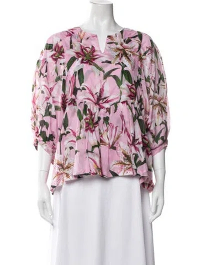 Pre-owned Samantha Sung Floral Print V-neck Blouse In Multicolor