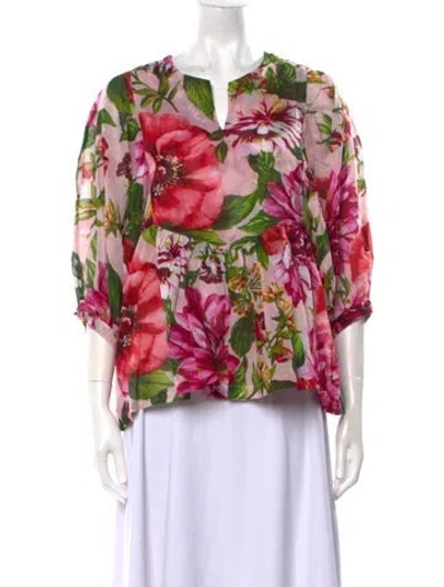 Pre-owned Samantha Sung Floral Print V-neck Blouse In Pink