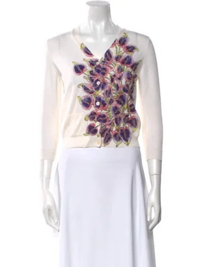 Pre-owned Samantha Sung Floral Print V-neck Sweater W/ Tags In Neutral