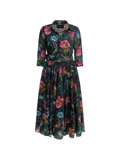 Samantha Sung Floral-print Belted Dress In Black