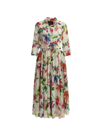Samantha Sung Floral-print Belted Dress In White
