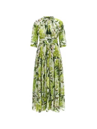 Samantha Sung Eden Long Dress In Cotton Muslin With All Print In Green