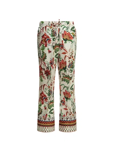 Samantha Sung Floral-print Silk Trousers In White