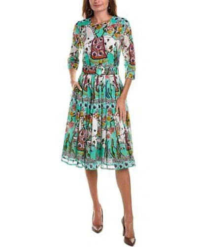 Pre-owned Samantha Sung Florance Shirtdress Women's In Soft Aquaspotted Pony
