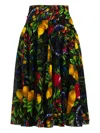 Samantha Sung Fruit-print Pleated Midi-skirt In Black