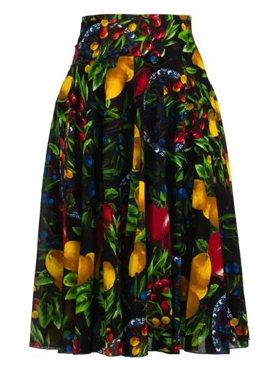 Samantha Sung Fruit-print Pleated Midi-skirt In Black