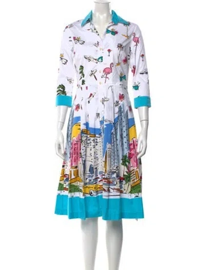 Pre-owned Samantha Sung Graphic Print Knee-length Dress W/ Tags In Blue