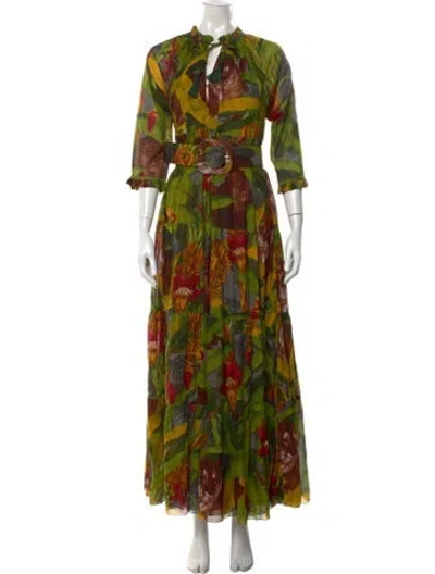 Pre-owned Samantha Sung Graphic Print Long Dress W/ Tags In Green