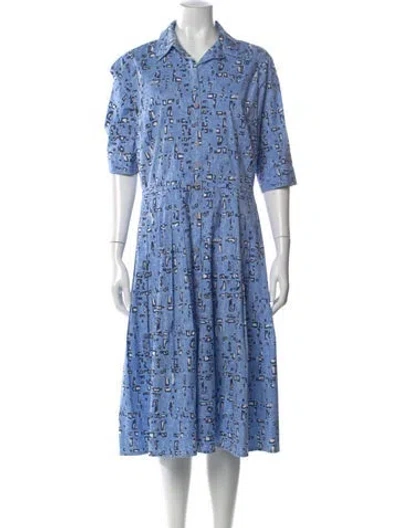 Pre-owned Samantha Sung Graphic Print Midi Length Dress In Blue