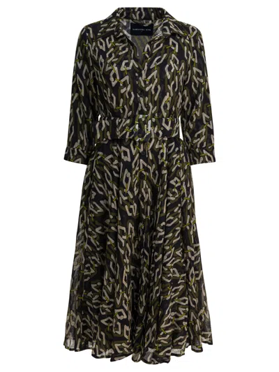 Samantha Sung Green Chain Print Wool Dress In Multi