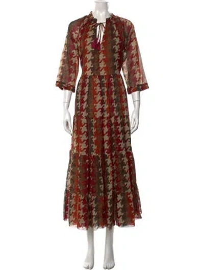 Pre-owned Samantha Sung Houndstooth Print Long Dress W/ Tags In Multi