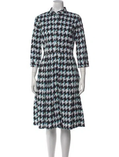 Pre-owned Samantha Sung Houndstooth Print Midi Length Dress In Black
