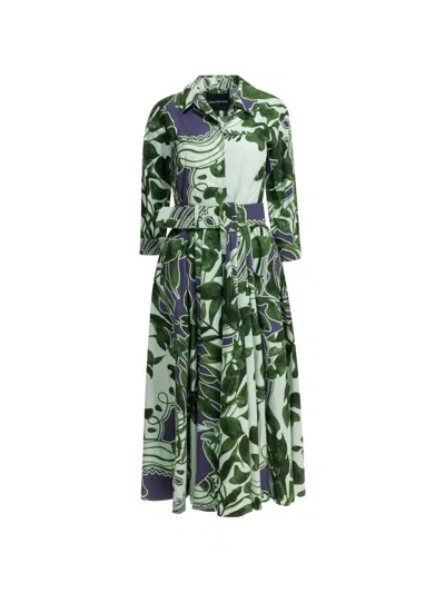 Samantha Sung Laurent Belted Floral-print Shirt Midi Dress In Green