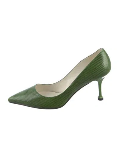 Pre-owned Samantha Sung Leather Animal Print Pumps In Green