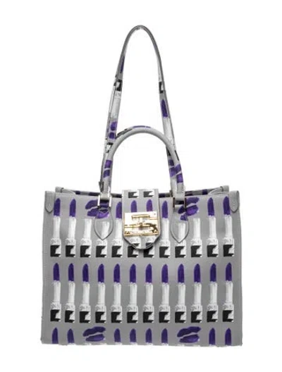 Pre-owned Samantha Sung Leather Top Handle Bag Large W/ Tags In Silver