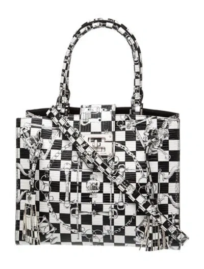 Pre-owned Samantha Sung Leather Top Handle Bag Medium W/ Tags In Silver