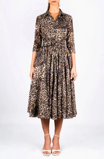 Samantha Sung Leopard Midi Pleated Shirtdress In Black