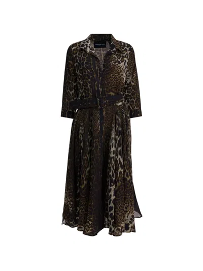 Samantha Sung Leopard Print Belted Midi Dress In Brown