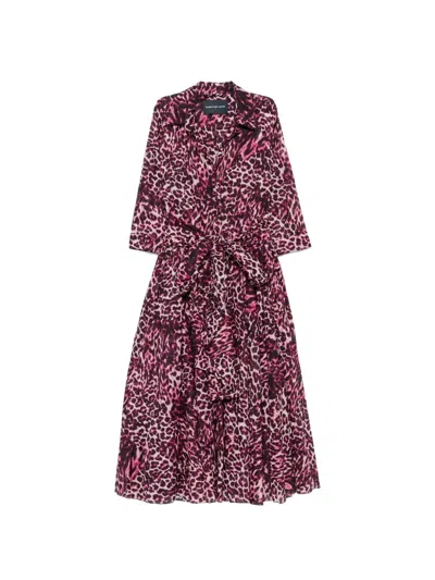 Samantha Sung Leopard-print Belted Dress In Burgundy