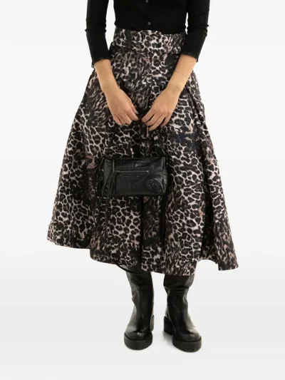 Samantha Sung Leopard-print Belted Midi Skirt In Black