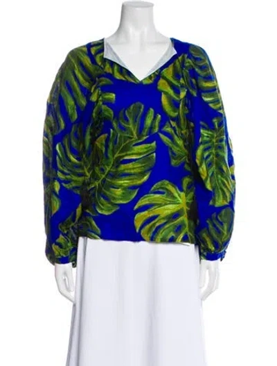 Pre-owned Samantha Sung Linen Floral Print Blouse W/ Tags In Multi