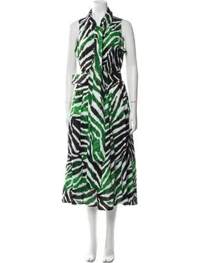 Pre-owned Samantha Sung Linen Long Dress In Green