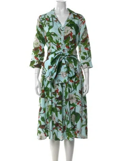 Pre-owned Samantha Sung Linen Midi Length Dress In Green
