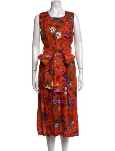 Pre-owned Samantha Sung Linen Midi Length Dress In Orange