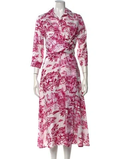 Pre-owned Samantha Sung Linen Midi Length Dress In Pink