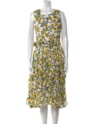 Pre-owned Samantha Sung Linen Midi Length Dress W/ Tags In White