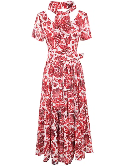 Samantha Sung Melanie Short Sleeves Boat Neck Midi Plus Dress In White Red