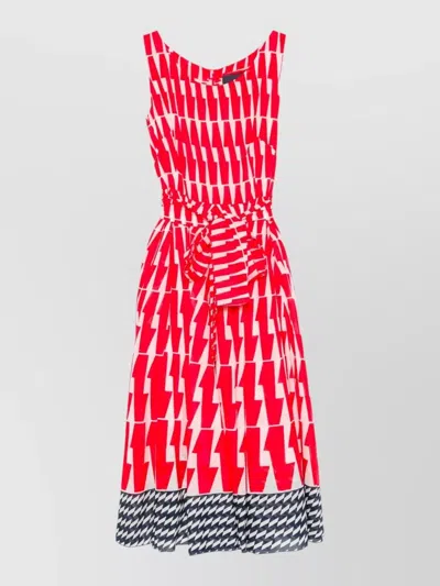 Samantha Sung Midi Dress Belted Waist Geometric Pattern In Red