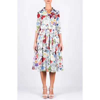 Samantha Sung Multicolor Botanic Pleated Midi Shirtdress