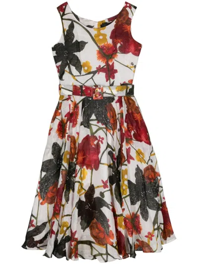 Samantha Sung Multicolor Floral Print Midi Dress In White
