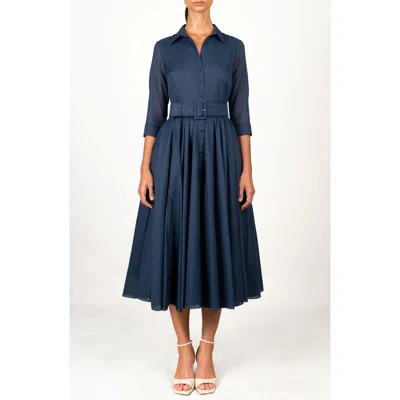 Samantha Sung Navy A-line Belted Shirtdress In Animal Print