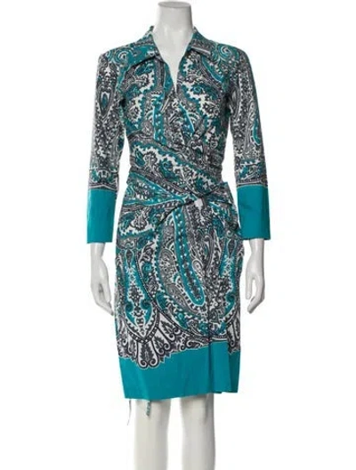 Pre-owned Samantha Sung Paisley Print Knee-length Dress In Blue