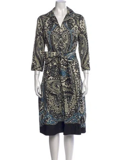 Pre-owned Samantha Sung Paisley Print Midi Length Dress In Black