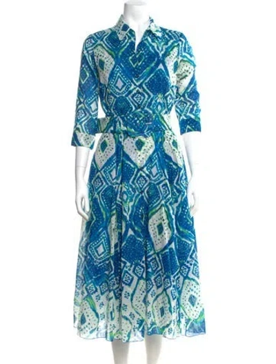 Pre-owned Samantha Sung Paisley Print Midi Length Dress In Blue