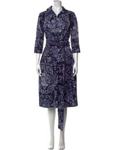 Pre-owned Samantha Sung Paisley Print Midi Length Dress In Blue