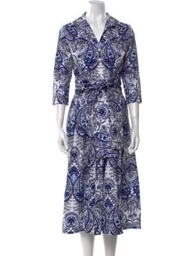 Pre-owned Samantha Sung Paisley Print Midi Length Dress W/ Tags In Blue