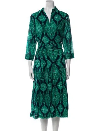 Pre-owned Samantha Sung Paisley Print Midi Length Dress W/ Tags In Green