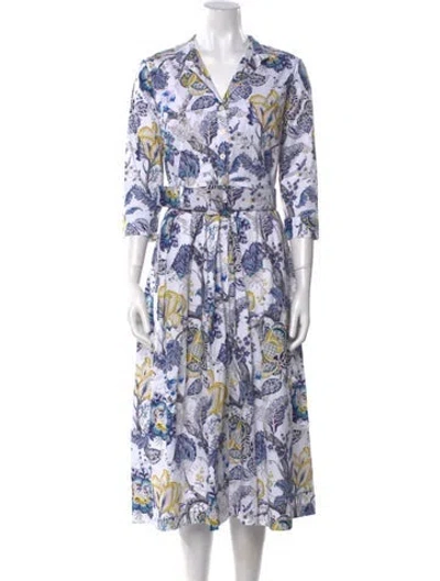 Pre-owned Samantha Sung Paisley Print Midi Length Dress W/ Tags In White