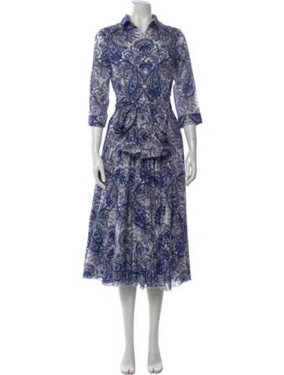 Pre-owned Samantha Sung Paisley Print Midi Length Dress In White