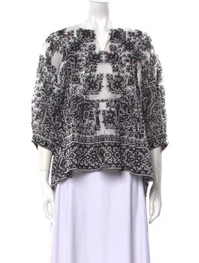 Pre-owned Samantha Sung Paisley Print V-neck Blouse In White