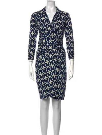Pre-owned Samantha Sung Patterned Knee-length Dress In Blue