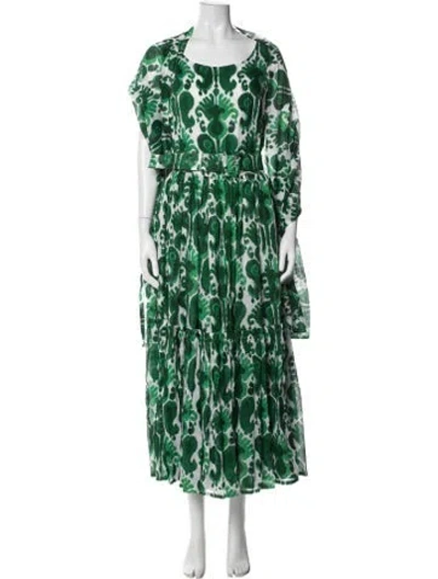 Pre-owned Samantha Sung Patterned Long Dress W/ Tags In Green