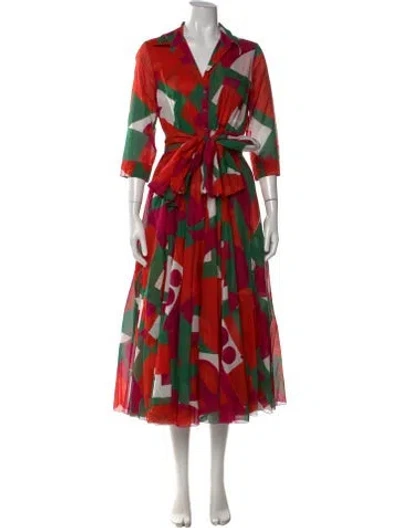 Pre-owned Samantha Sung Patterned Midi Length Dress In Red