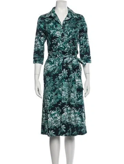 Pre-owned Samantha Sung Patterned Midi Length Dress W/ Tags In Blue